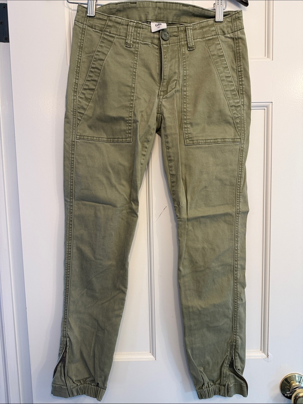 CAbi Olive Green Ankle Crop Utility Pants